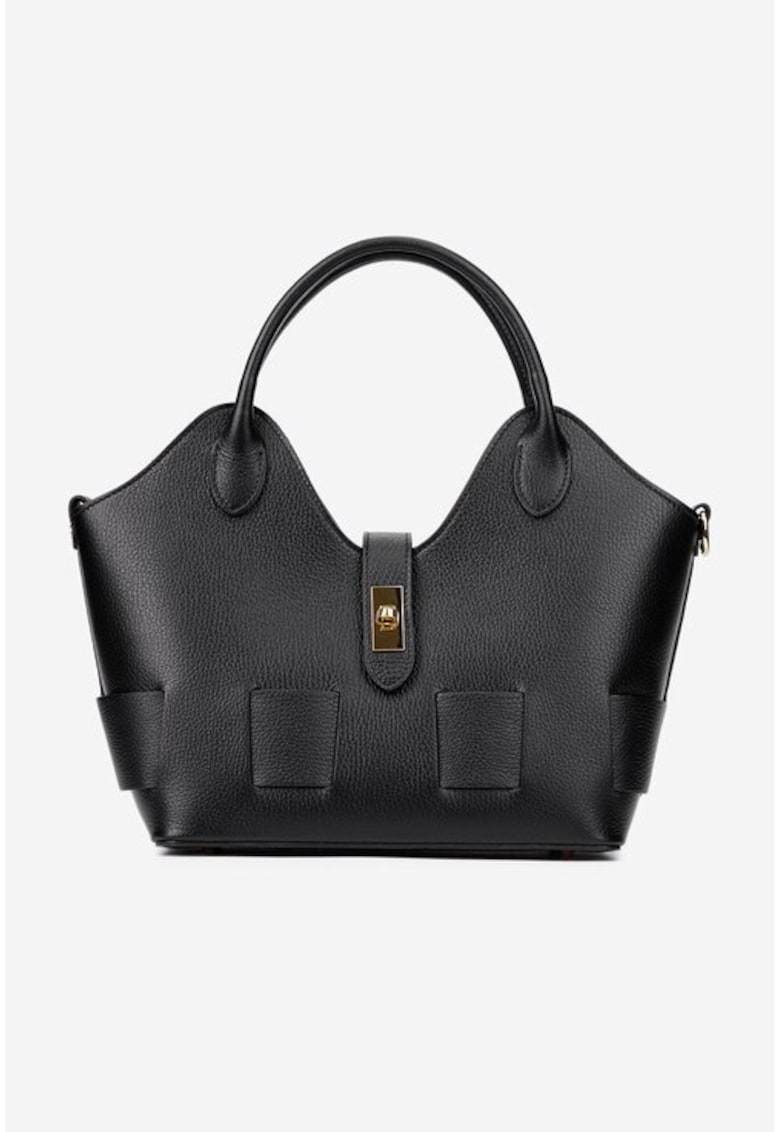 Geanta dama Made in Italy - piele texturata - neagra - curea detasabila - 18x14cm
