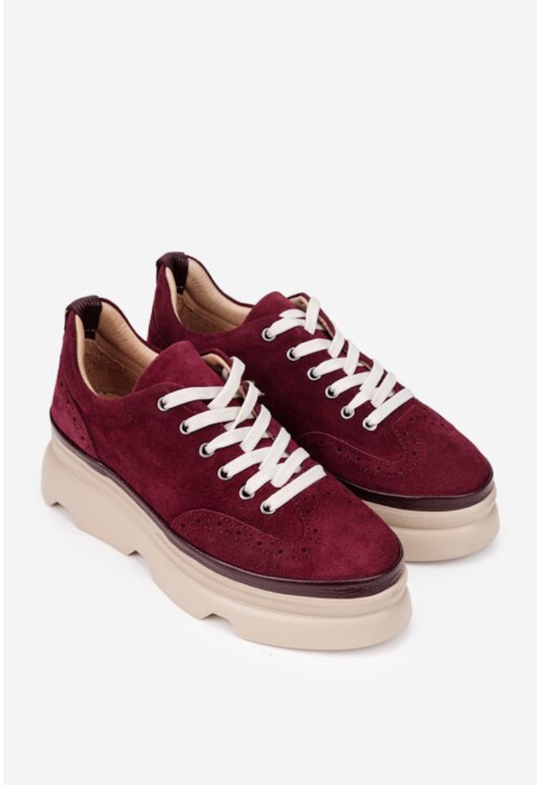 Dasha Pantofi dama burgundy din piele intoarsa