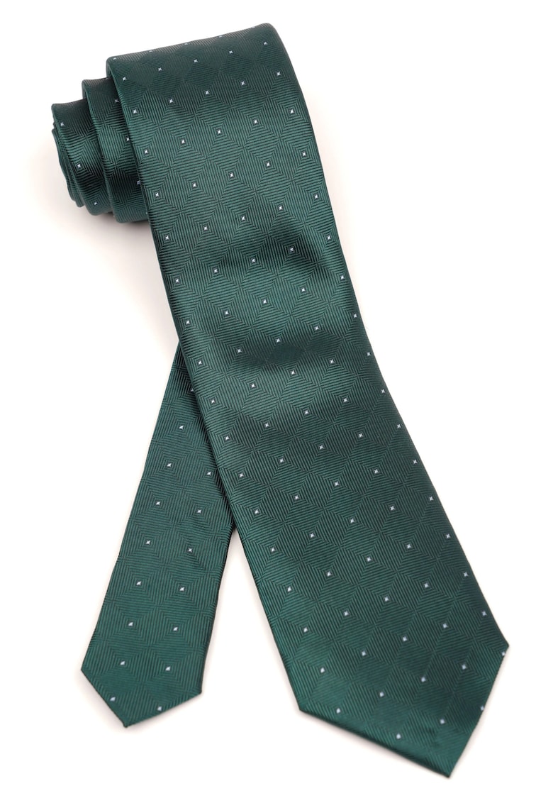 Cravata verde smarald din matase cu model geometric discret
