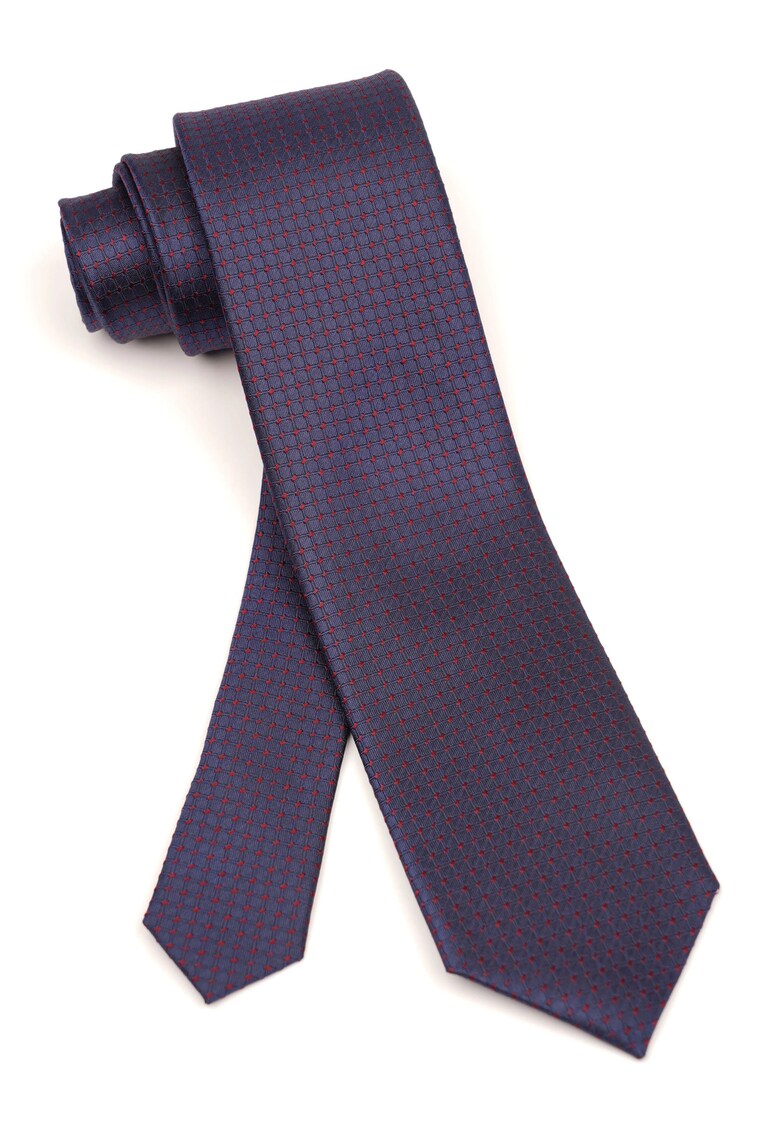 Cravata navy cu micro-carouri rosii din matase