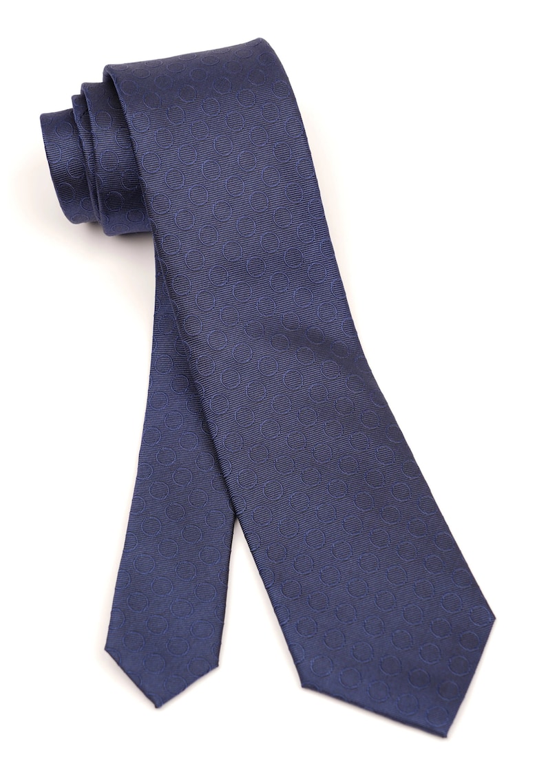 Cravata navy din matase cu model geometric in cercuri