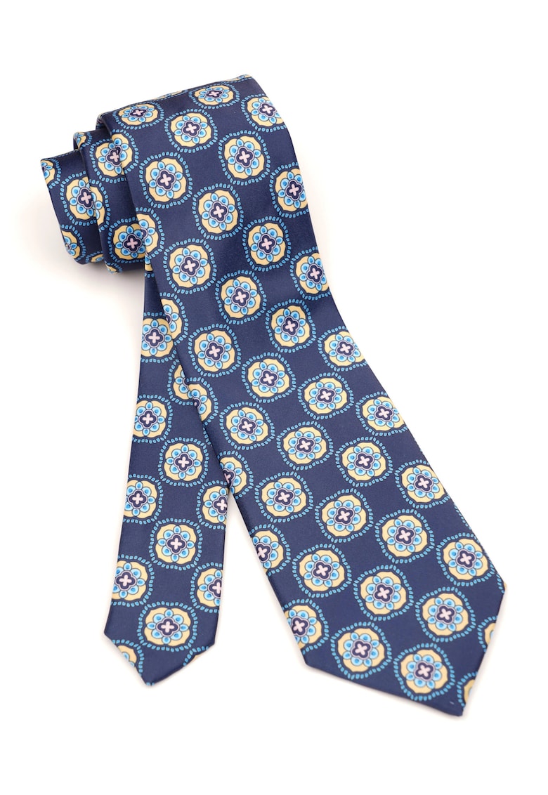 Cravata albastru marin din matase cu model geometric