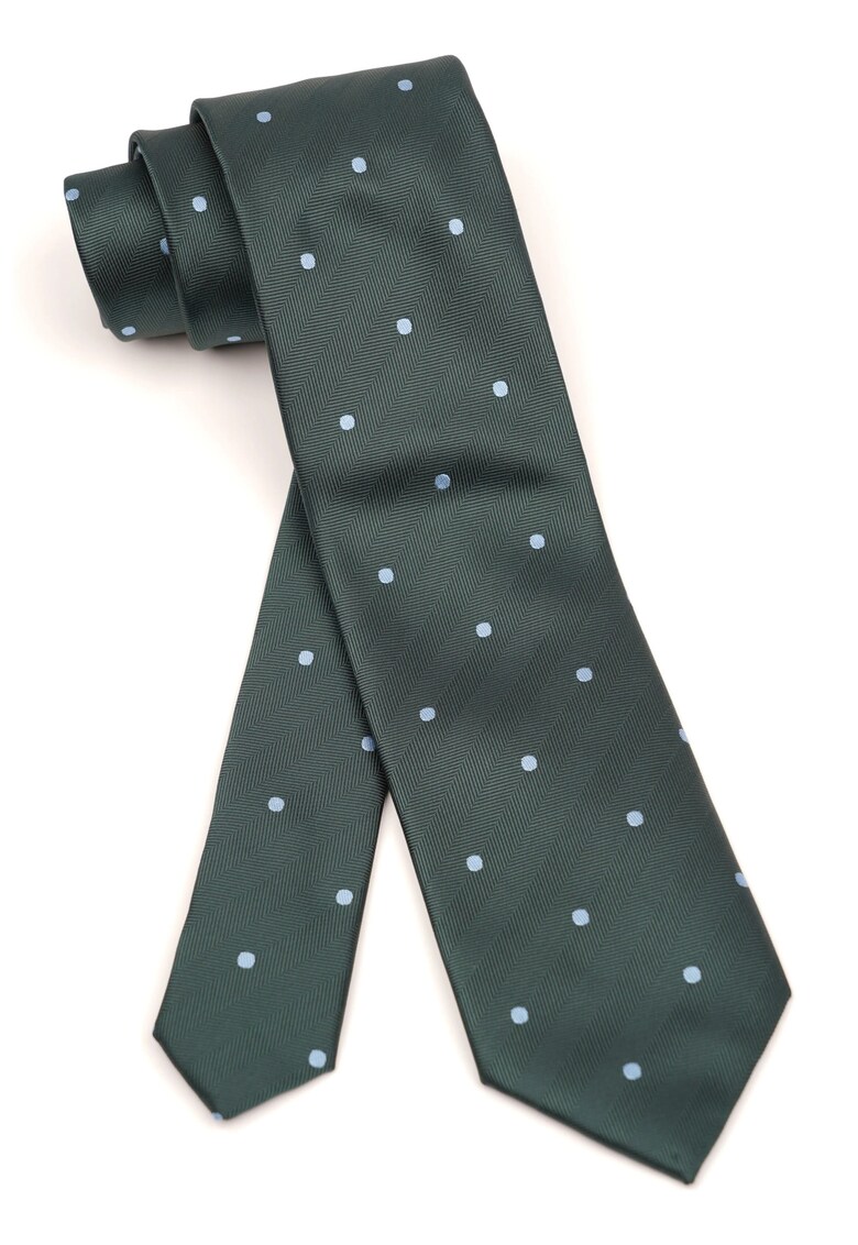 Cravata verde inchis din matase cu buline albastre