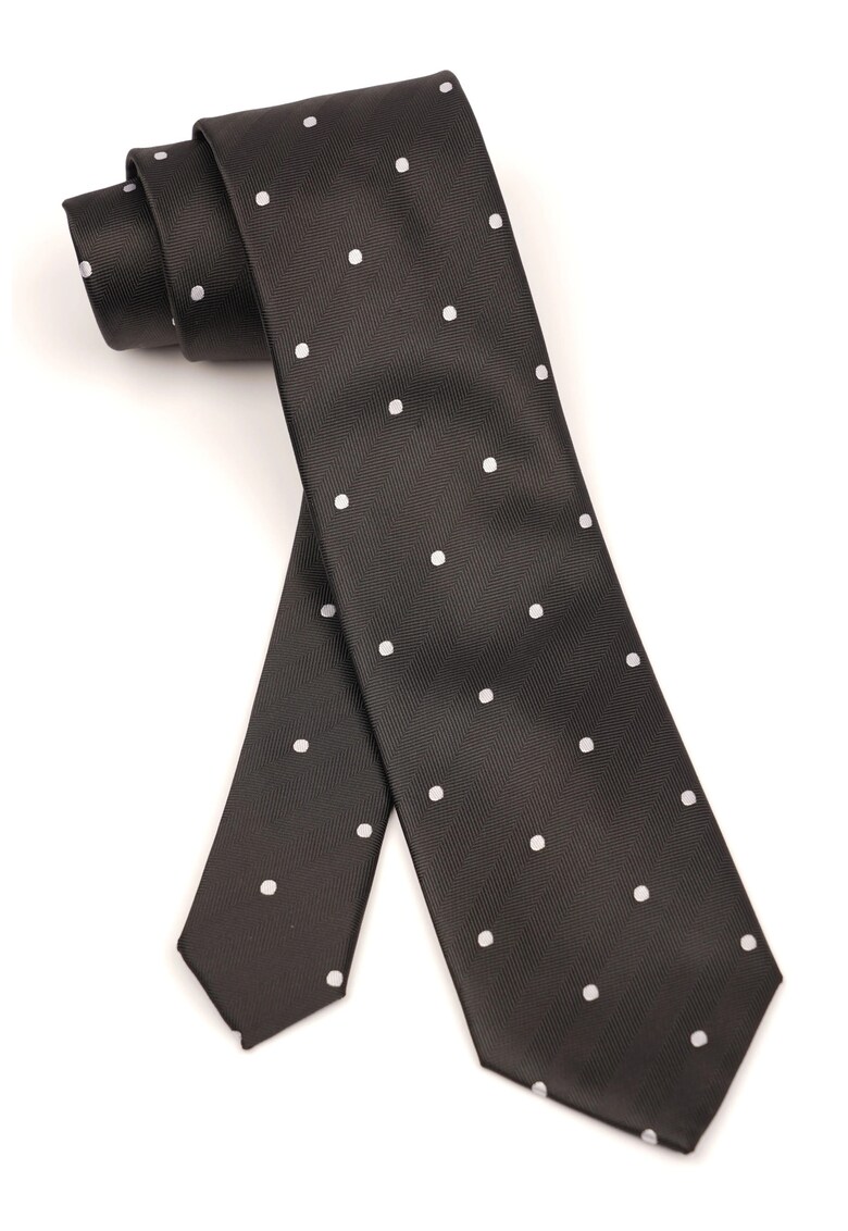 Cravata neagra din matase cu buline albe clasice