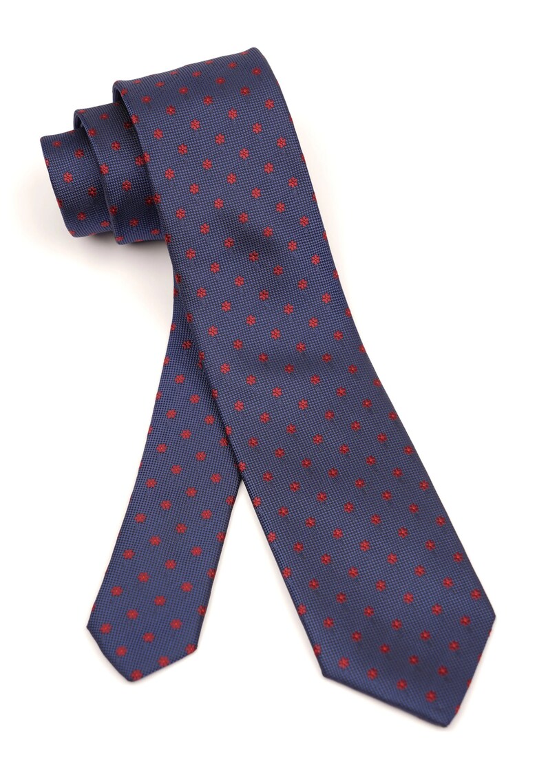 Cravata navy cu motive florale rosii din matase