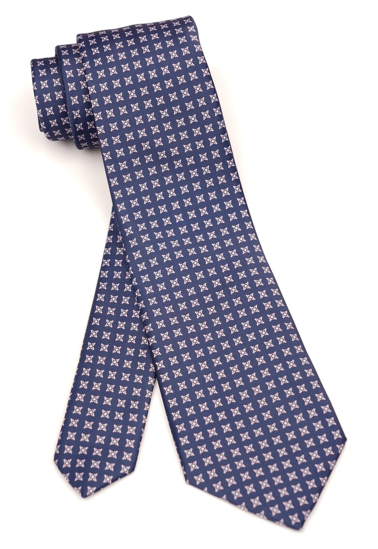 Cravata bleumarin cu model geometric alb