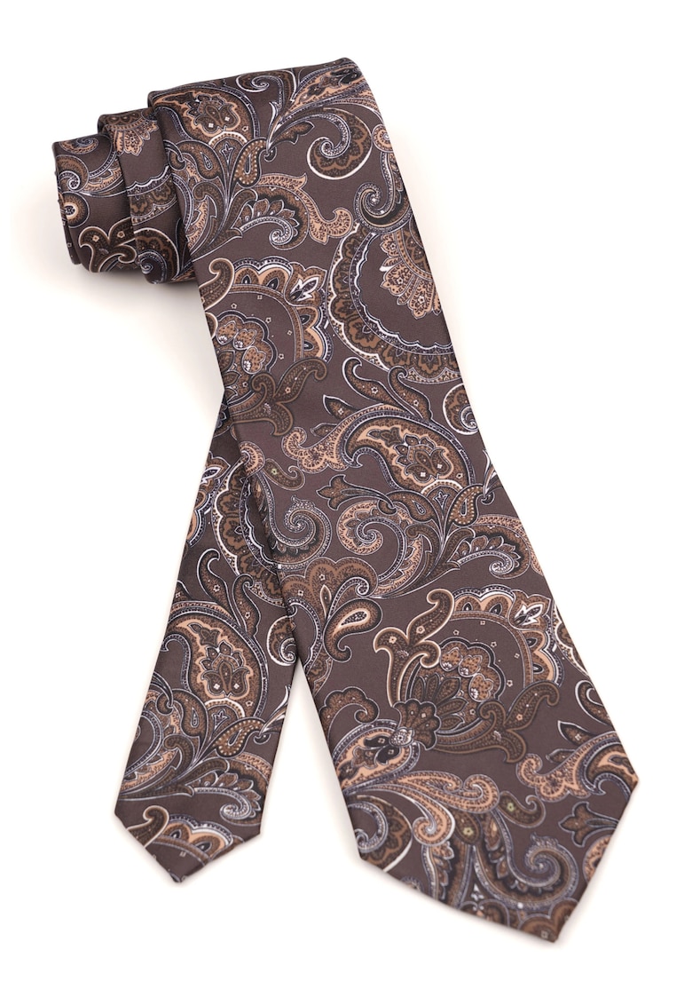 Cravata maro ciocolatiu cu model paisley clasic