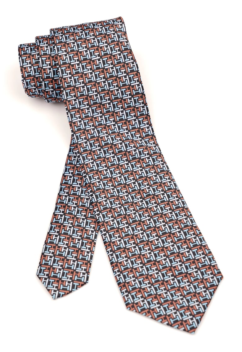 Cravata neagra din matase cu model geometric multicolor