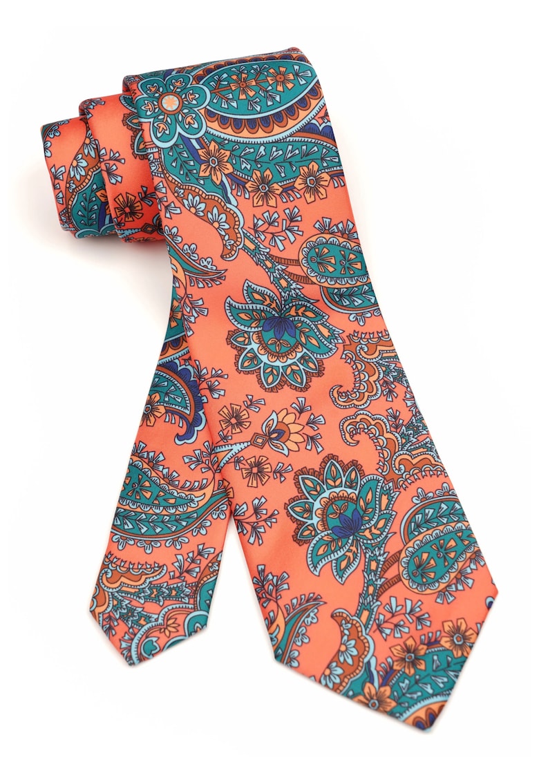 Cravata clasica corai cu imprimeu paisley turcoaz