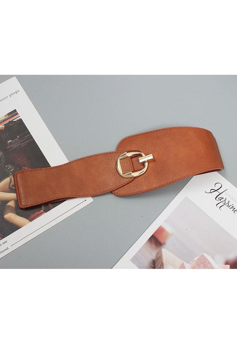 Curea de talie - maro - din piele ecologica - cu catarama aurie - Algea C1