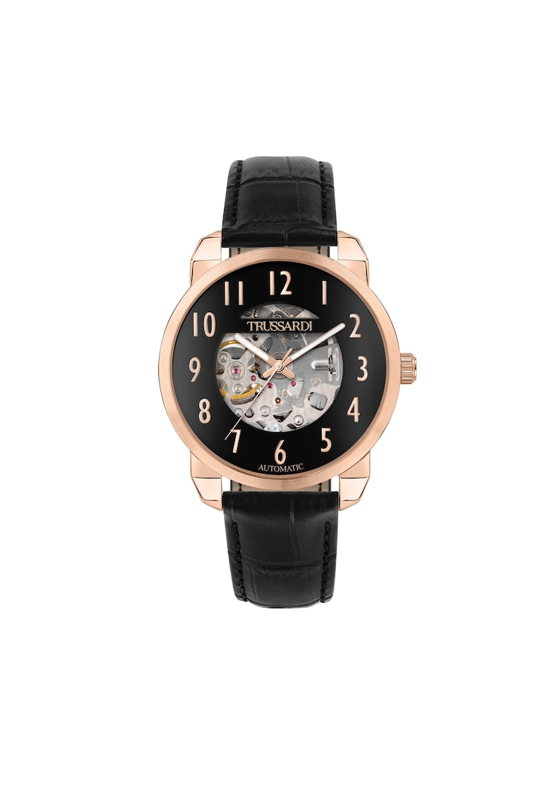 Ceas bărbătesc -  T-City - mecanism automatic - inox - curea din piele - diametru 40mm