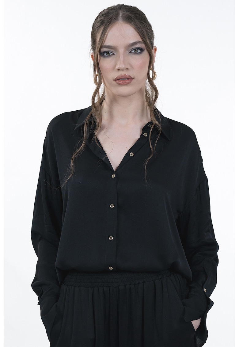Camasa lejera cu maneci cazute - Negru