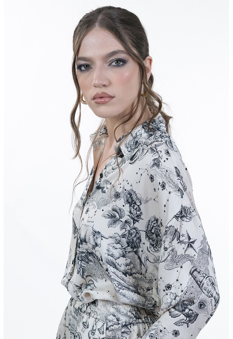 Camasa lejera cu maneci cazute - Alb/Bleumarin