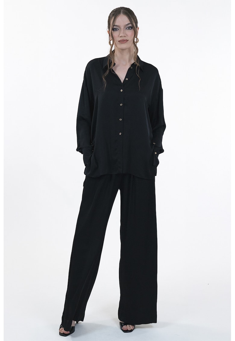 Pantaloni ampli cu buzunare laterale - Negru