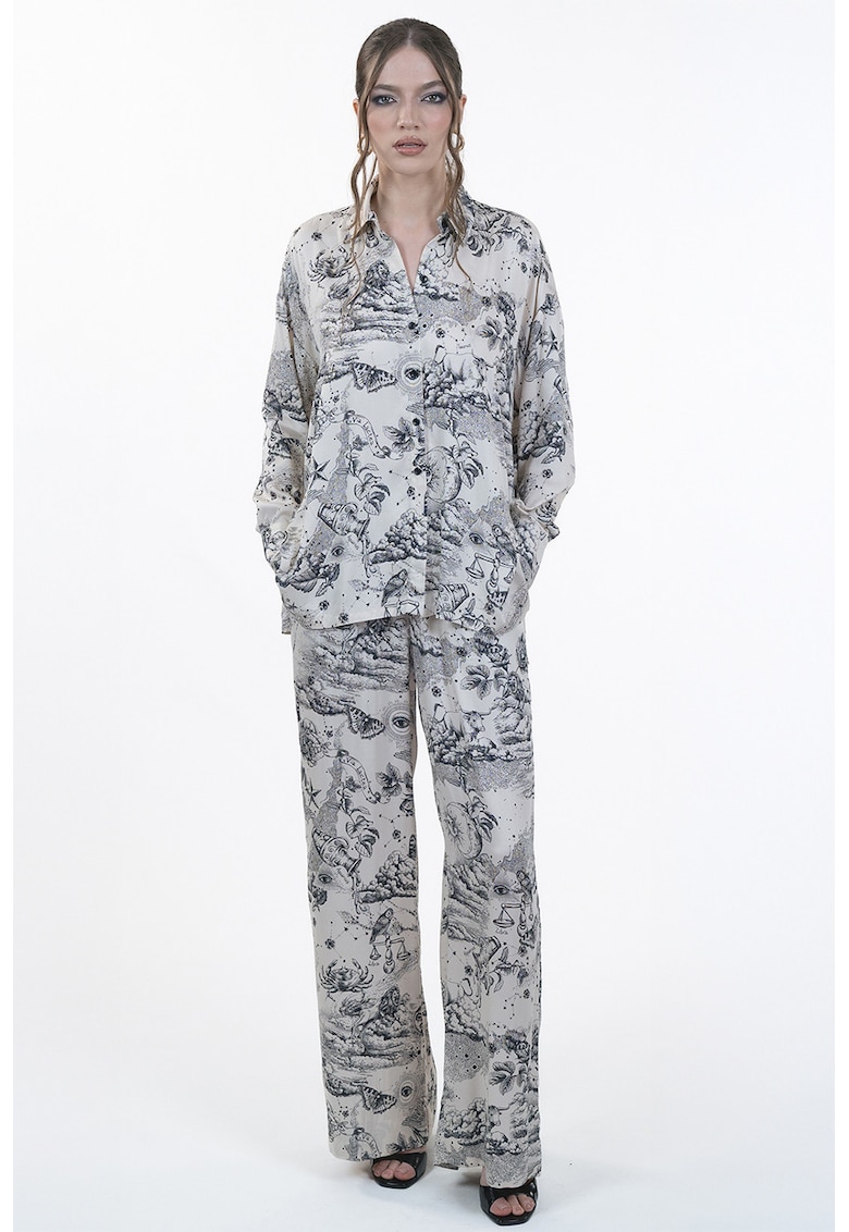 Pantaloni ampli cu buzunare laterale - Alb murdar/Bleumarin