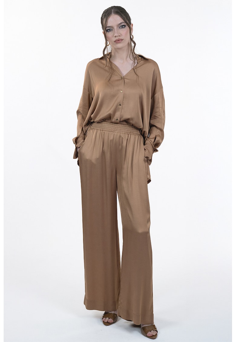 Pantaloni ampli cu buzunare laterale - Maro camel