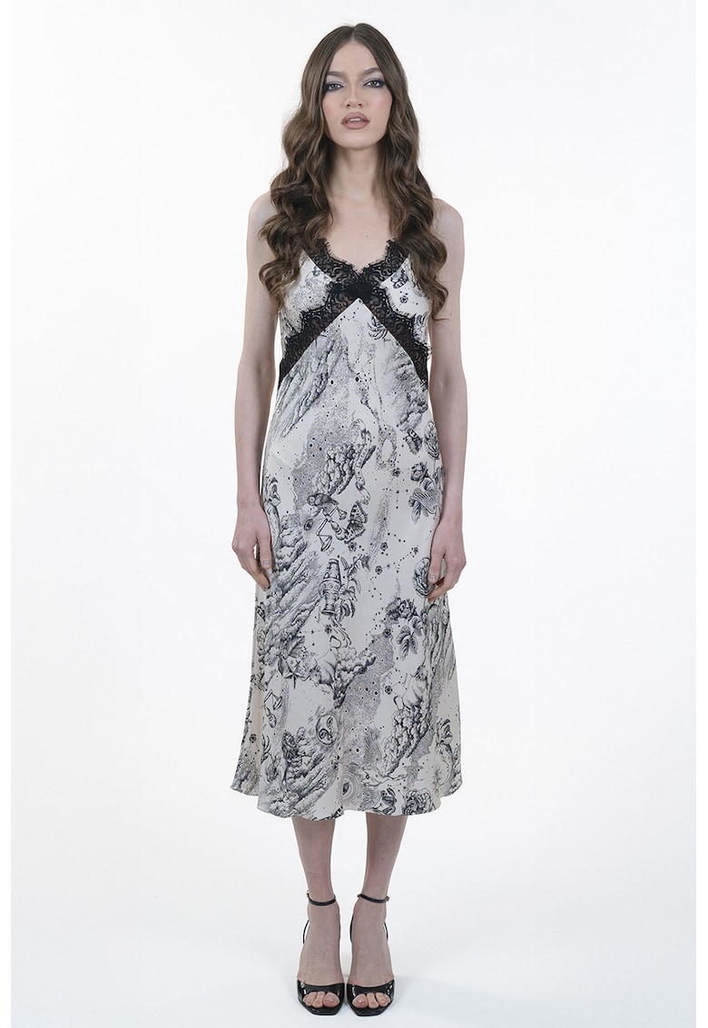 Rochie-furou cu garnituri de dantela - Alb/Negru