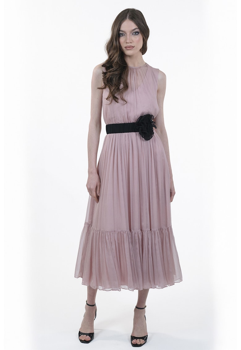 Rochie de matase fara maneci - cu pliuri - Negru/Roz prafuit