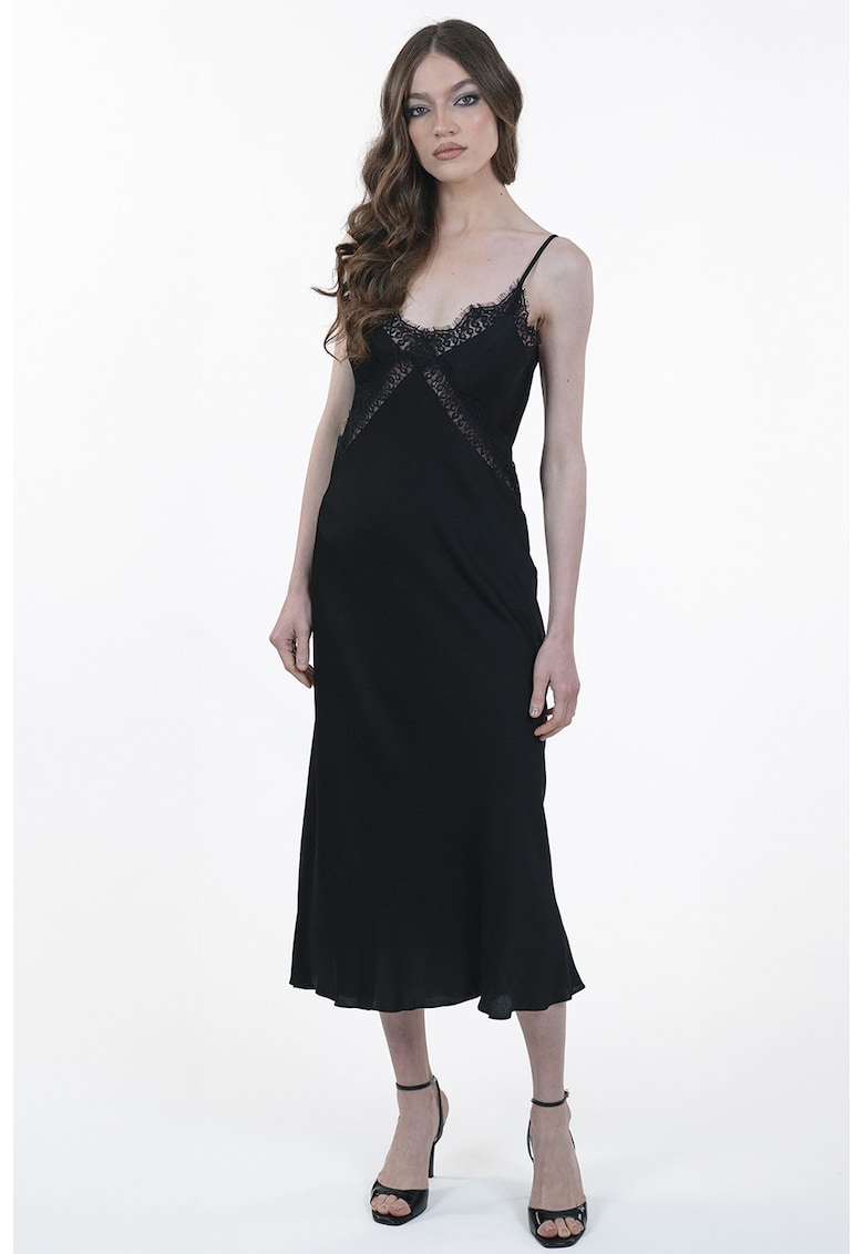 Rochie-furou cu garnituri de dantela - Negru