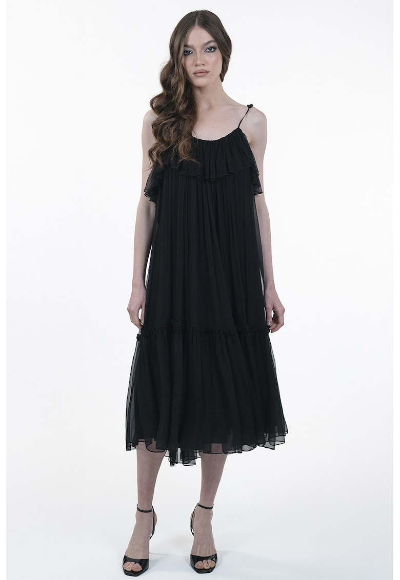 Rochie de matase cu pliuri - Negru