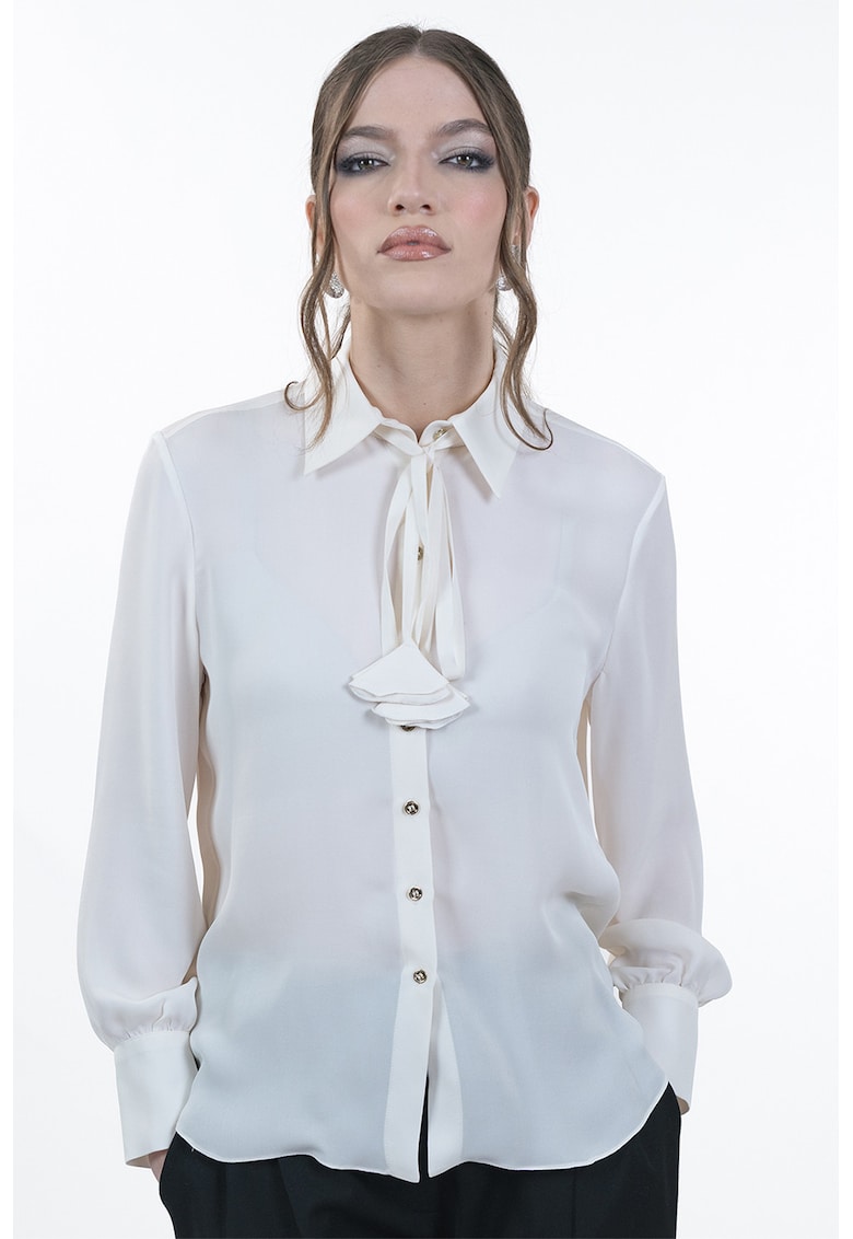 Camasa de matase cu maneci lungi - Alb fildes