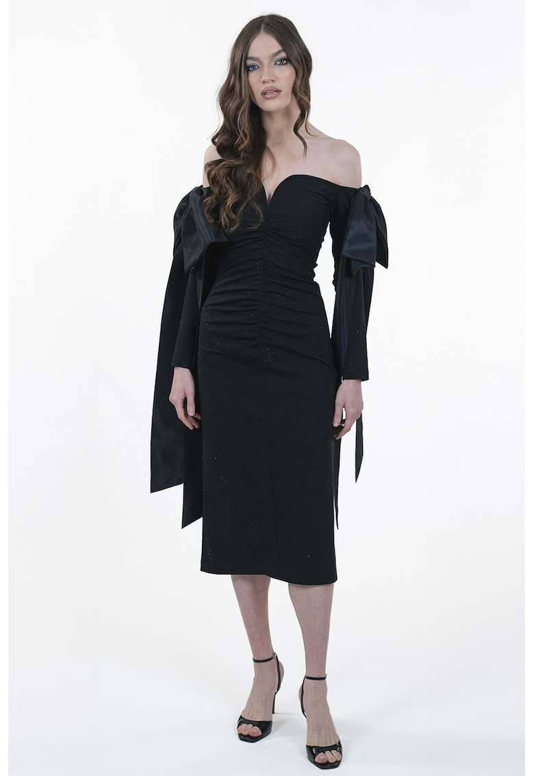 Rochie midi cu decolteu pe umeri - Negru