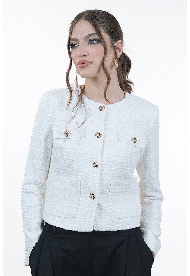 Jacheta din tuid cu buzunare - Alb