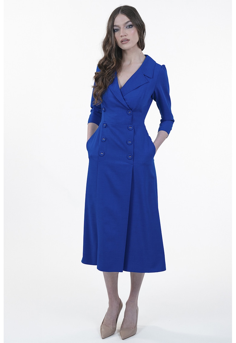 Rochie-sacou midi cu buzunare laterale - Albastru royal