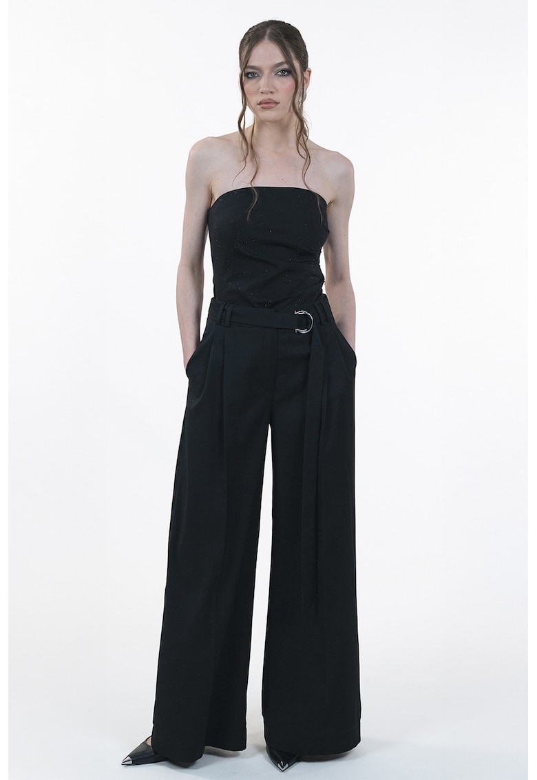 Pantaloni ampli cu talie inalta - Negru