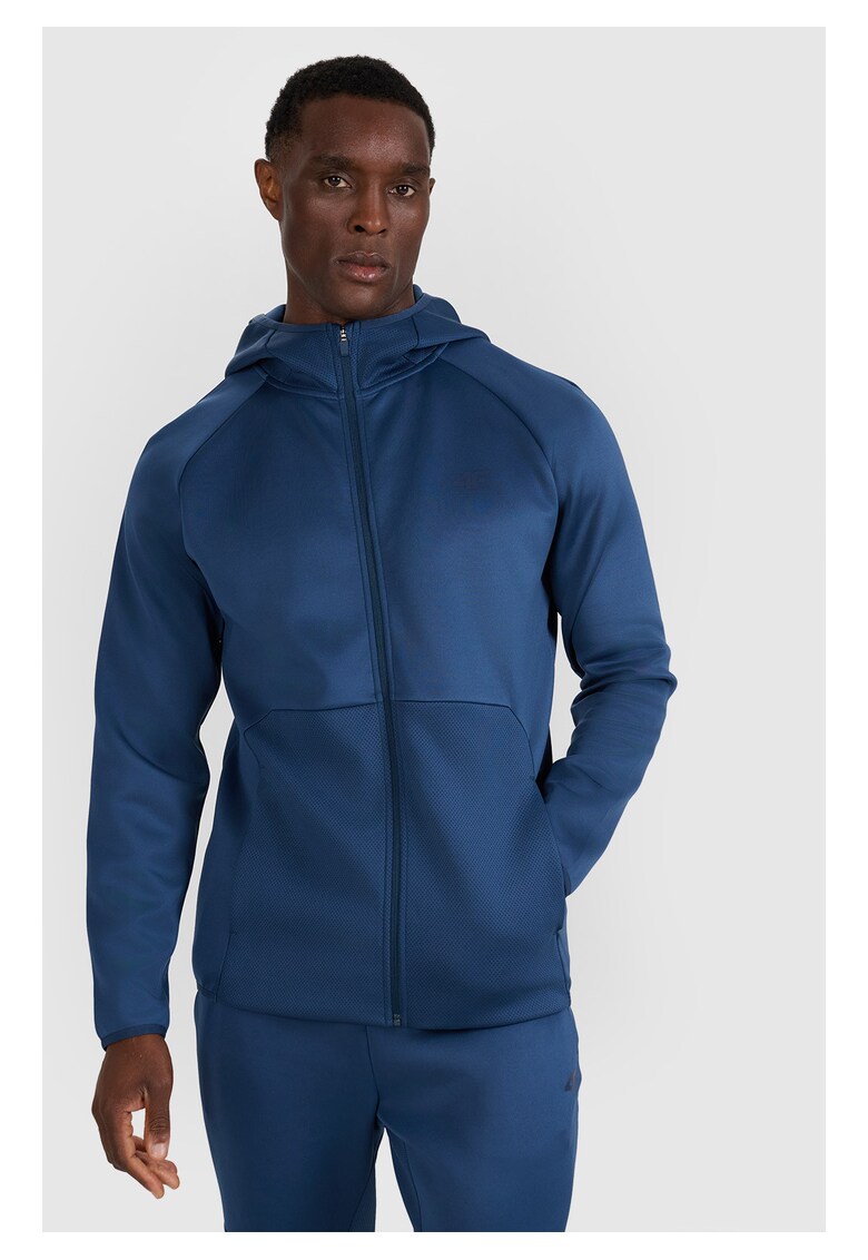 Hanorac Sport pentru Barbati cu Fermoar si Gluga - Tricot Moale Interlock - Tehnologie 4FDry - Poliester Denim - Marime