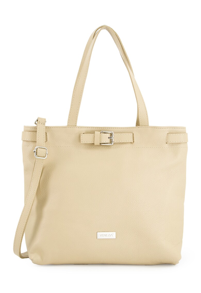 Geanta shopper pentru femei - din piele naturala - bej - 36x32x12cm - cu curea detasabila