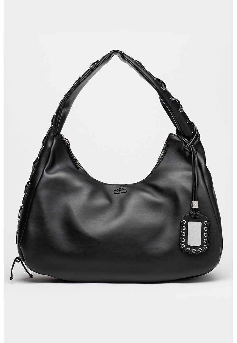 Geanta hobo de piele ecologica cu sireturi