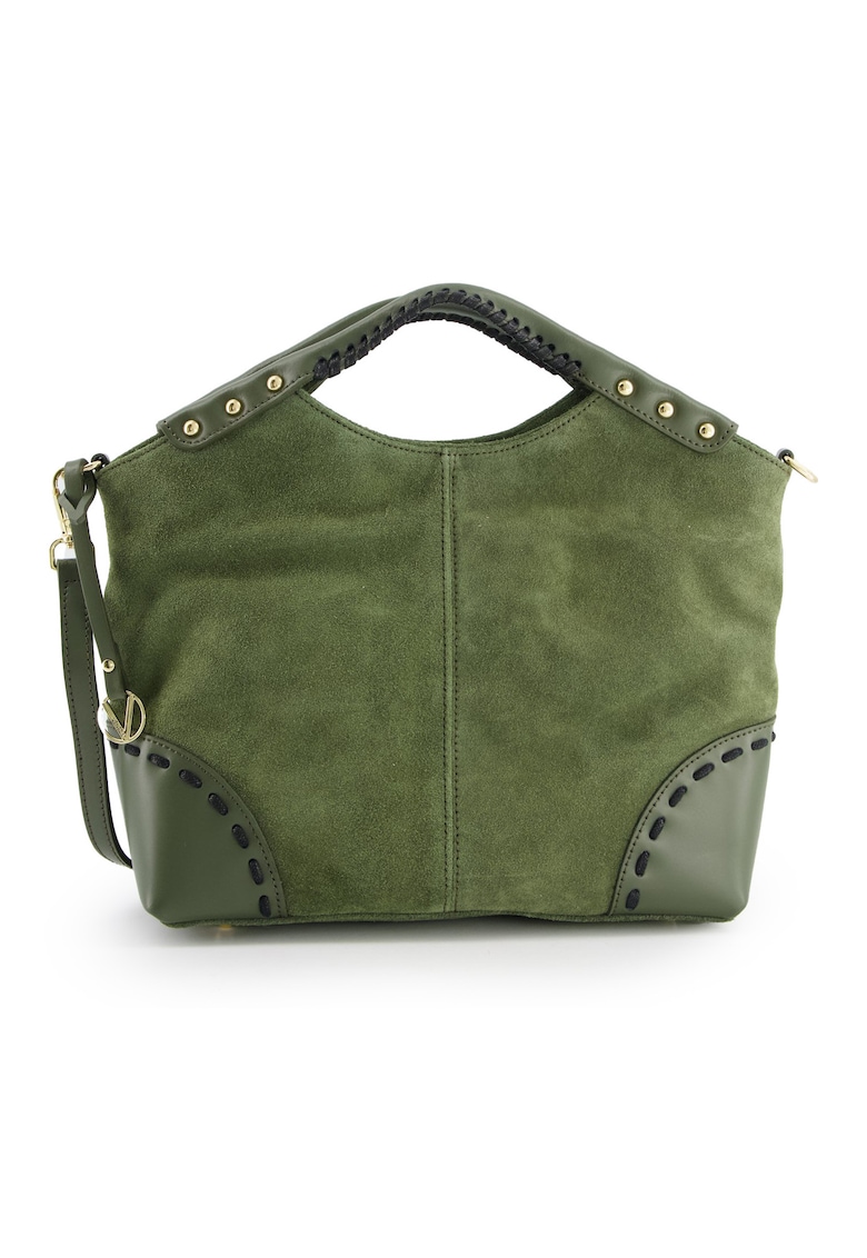 Geanta dama crossbody din piele intoarsa verde - 26x29x10cm - curea detasabila 115cm