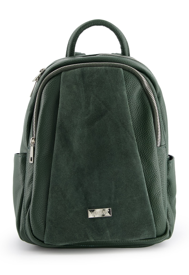 Rucsac dama piele naturala 34x24x11cm - 5 buzunare - curea max 90cm - Verde