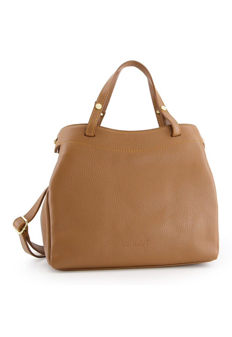 Geanta crossbody din piele naturala - maro - 31x26x10cm - cu 3 compartimente interioare - curea detasabila max 115cm