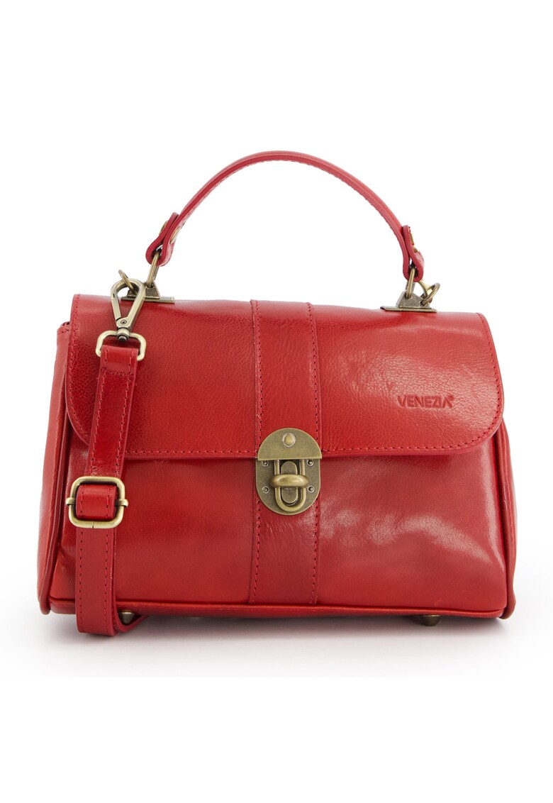 Geanta crossbody din piele naturala - 17x26x10cm - cu manere de 24cm - curea detasabila max 124cm - 2 compartimente interioare