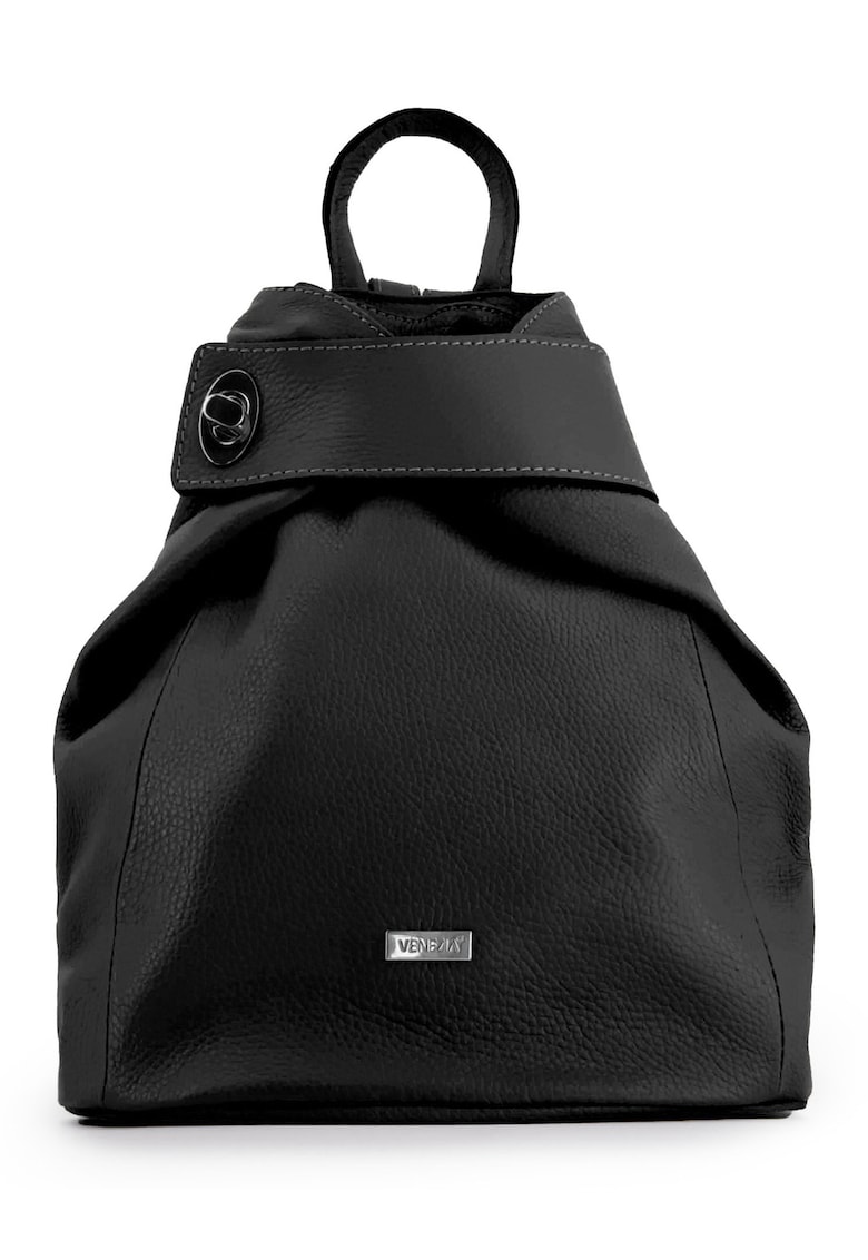 Rucsac dama piele naturala - negru - 33x26x12cm - 3 buzunare interioare - 1 buzunar exterior