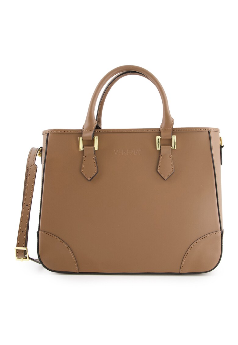 Geanta shopper din piele naturala - maro - 33x26x11cm - 3 compartimente interioare - curea detasabila max 115cm