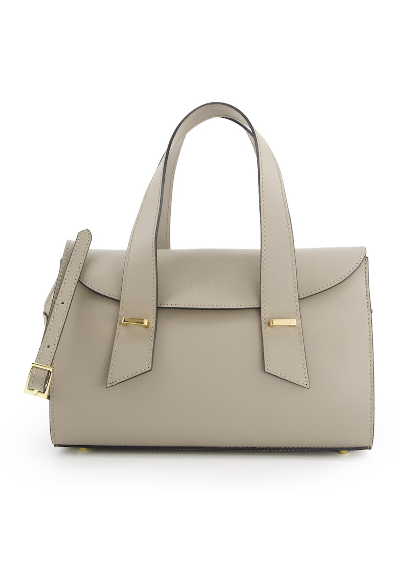 Geanta crossbody dama piele naturala - bej - 19x30x10cm - curea detasabila - 1 buzunar interior
