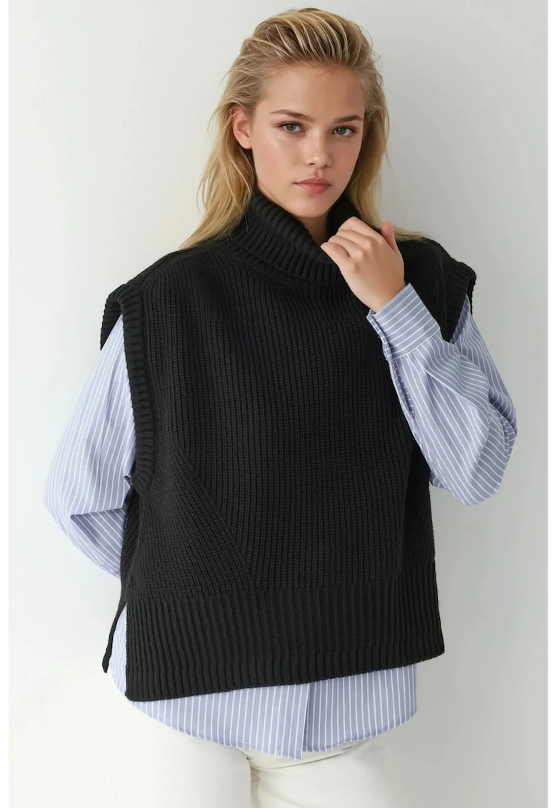 Vesta pulover - Negru - Tricot