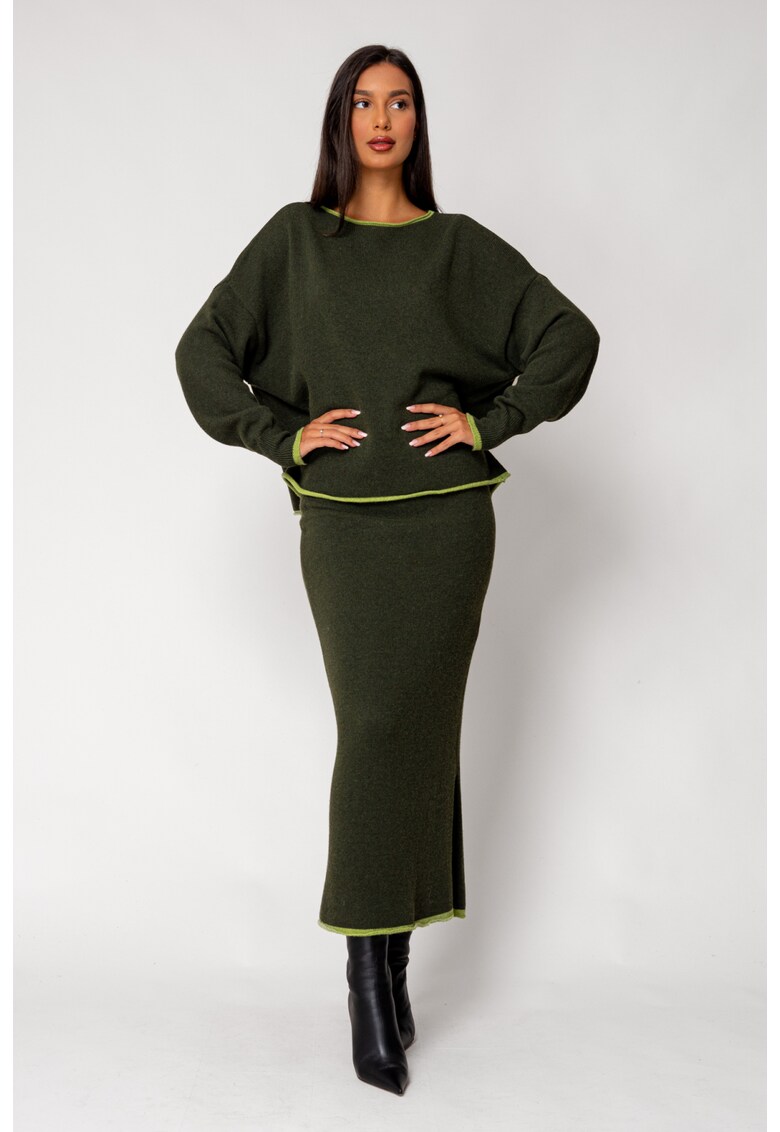 Set Sylvie cu fusta mix lana si casmir Green 18061