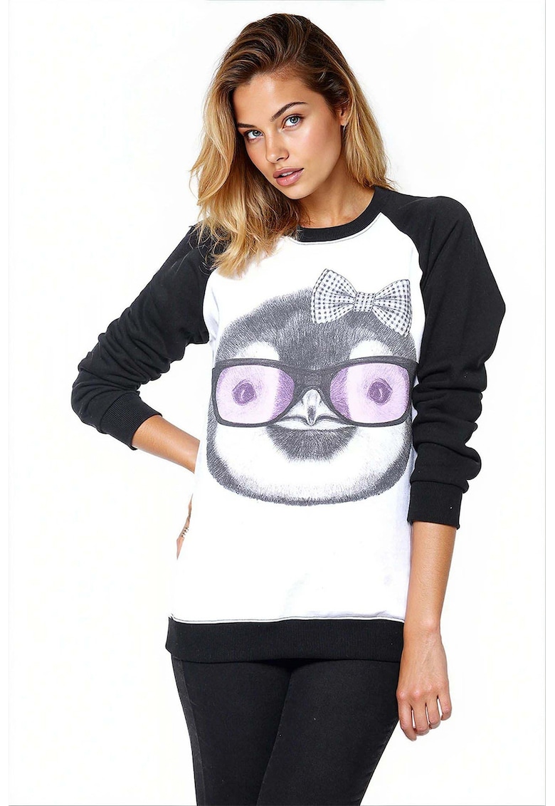 Bluza de trening de bumbac cu imprimeu si maneci raglan