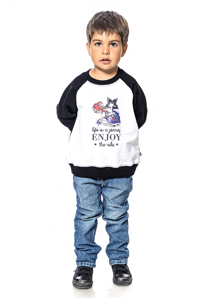 Bluza de trening de bumbac cu imprimeu si maneci raglan