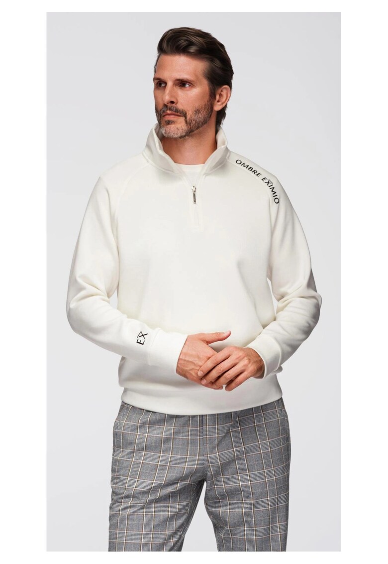 Bluza cu guler inalt cu fermoar si imprimeu contrastant OM-SSZP-0211