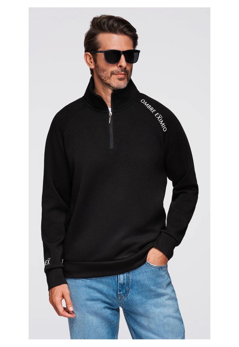 Bluza cu guler inalt cu fermoar si imprimeu contrastant OM-SSZP-0211