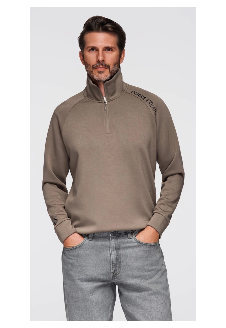 Bluza cu guler inalt cu fermoar si imprimeu contrastant OM-SSZP-0211