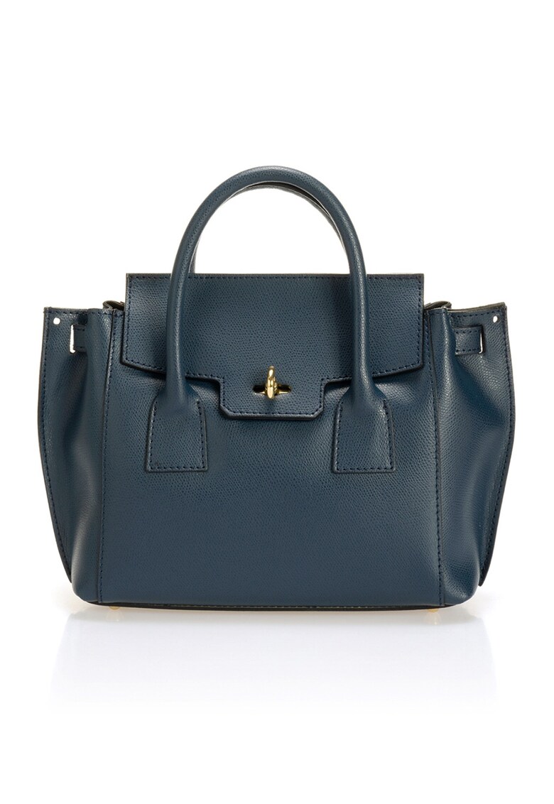 Geanta din piele cu bareta detasabila de umar - Albastru inchis