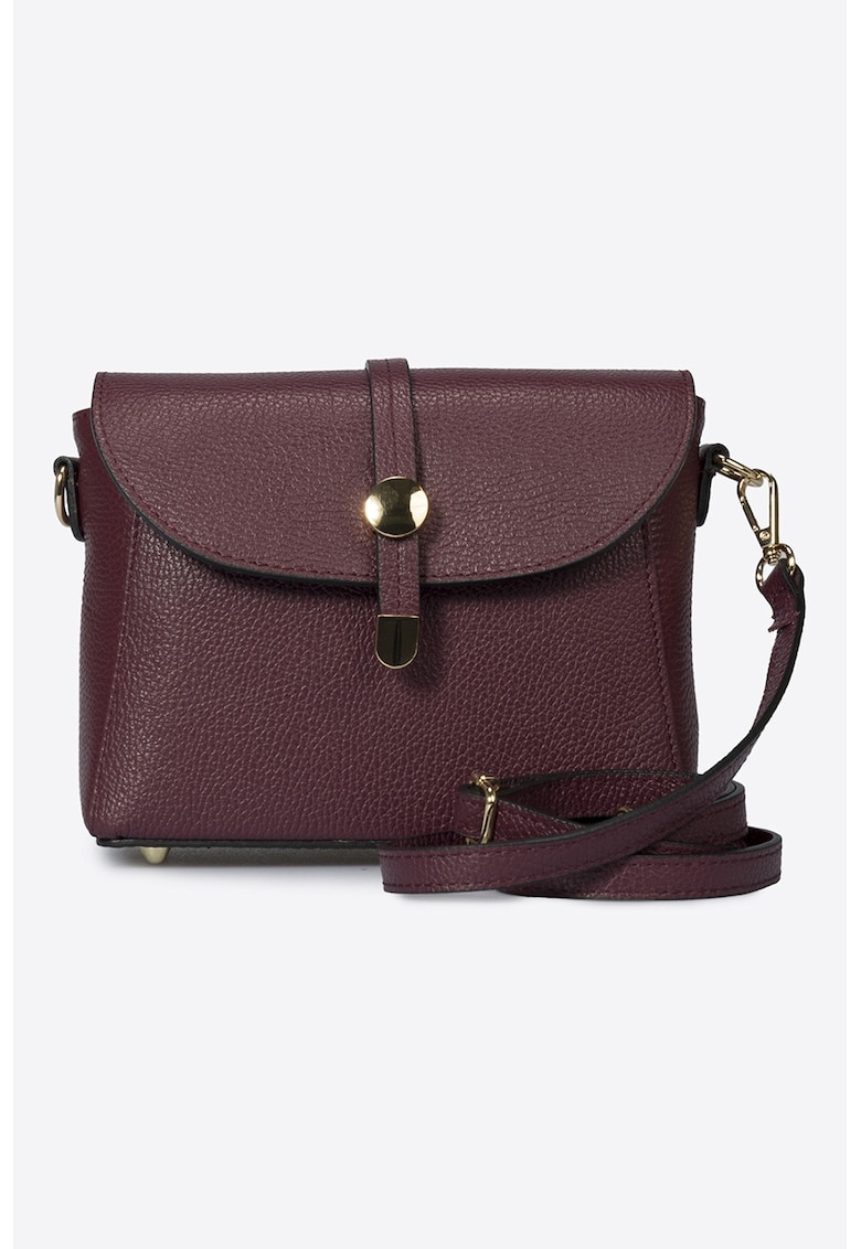 Geanta crossbody din piele cu bareta detasabila - Visiniu