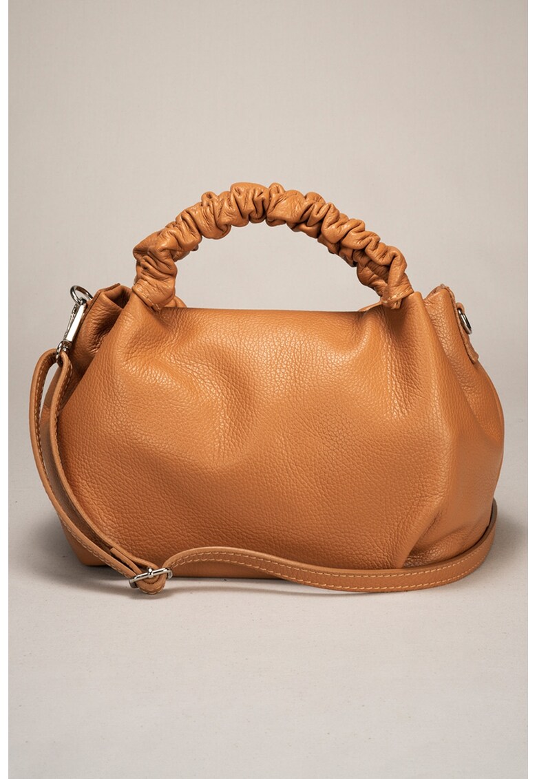 Geanta de piele cu bareta suplimentara si manre - Maro camel