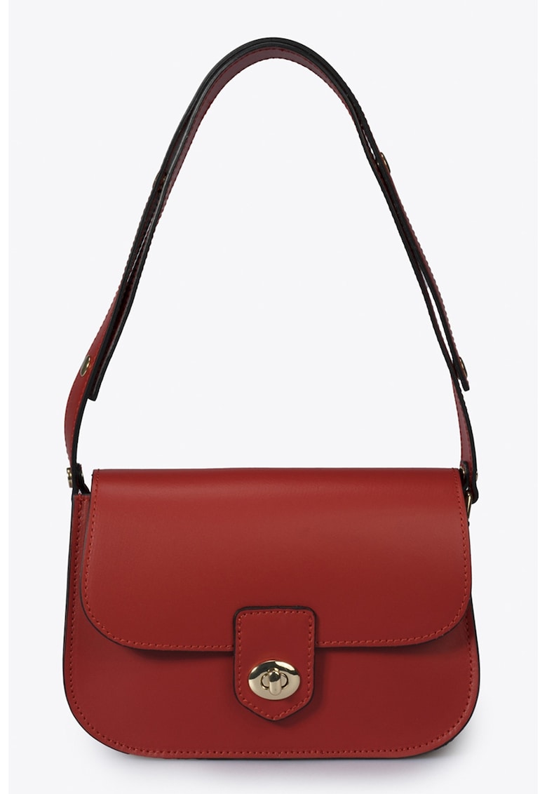 Geanta crossbody din piele cu clapa - Rosu inchis